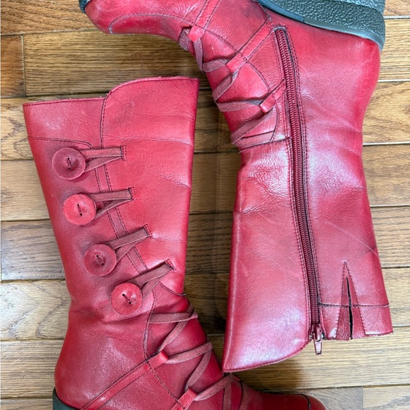 Miz Mooz Shoes - Miz Mooz Olsen Red Leather Mid-Calf Button Detail Boots